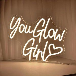 Bright VIVID "You Glow Girl" Hot White Neon LED Wall Sign Room Decor USB Powered
